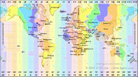 World map divided by country with time zones
