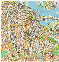 Detailed map of Amsterdam city center with the names of streets and parks