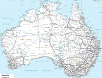 Large map of Australia with roads and distances between cities