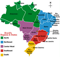 map major regions of Brazil and states of each region