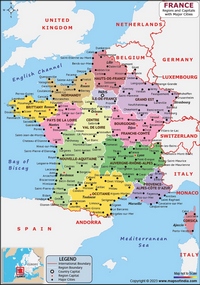 Map France regions capitals major cities