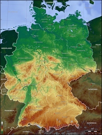 Relief map Germany cities elevation meters