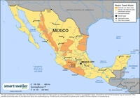 Map of Mexico with travel advices