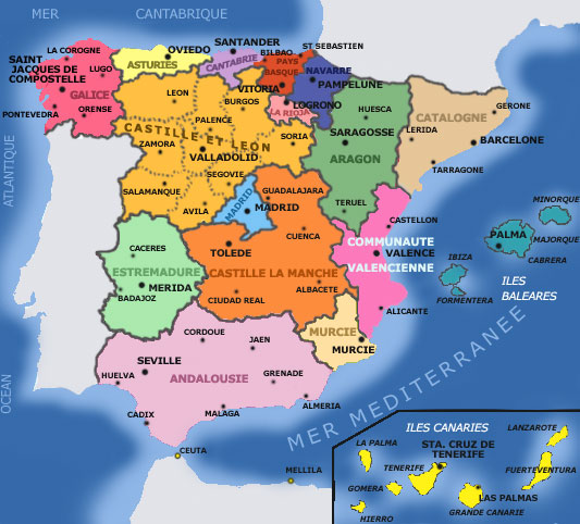 Map of regions of Spain