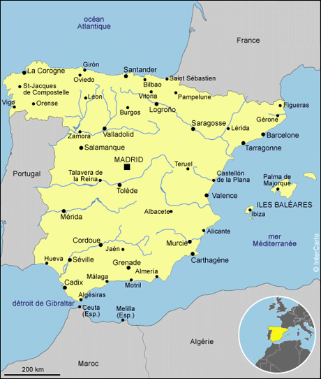 Map of cities of Spain