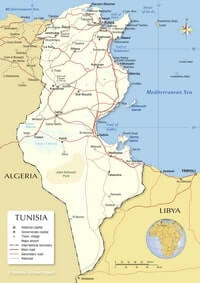 Map Tunisia cities villages towns roads airports