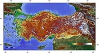 Map of Turkey with elevation and altitude in meters