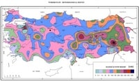 Map of Turkey with maximum snow height in cm