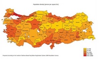 Map of Turkey with the population density in person per square km
