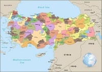 map Turkey provinces in color with capital of each province