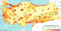 Map of Turkey with population density in inhabitant per square kilometer