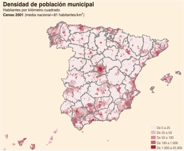 Density map of the population of Spain