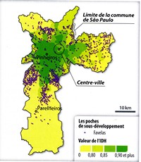 Map of São Paulo with HDI human development index and favelas