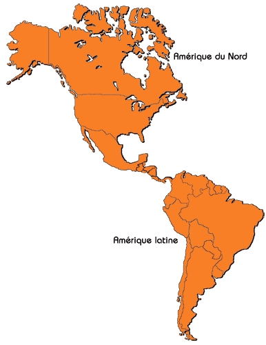 Map of North America and South America.