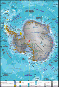 Map of Antarctica with altitude and depth.