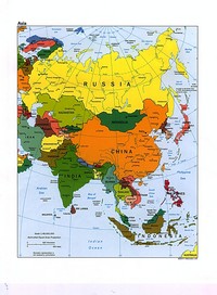 Map of countries and cities in Asia.