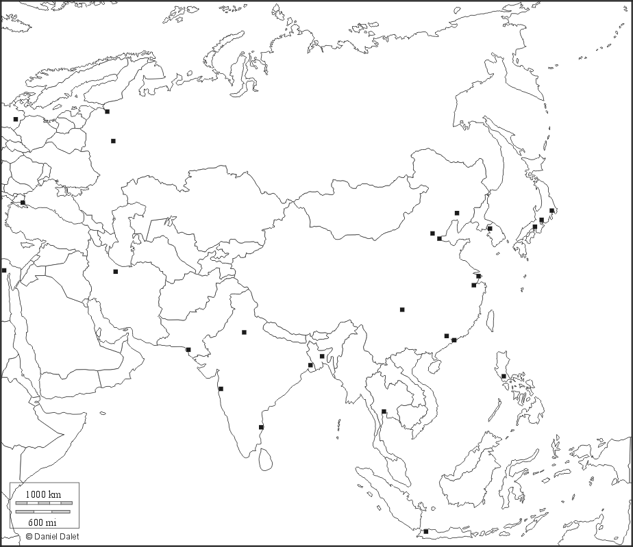 Blank map of Asia.