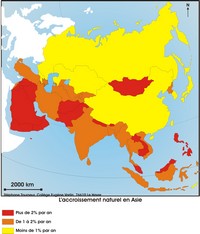 Map of natural growth in Asia