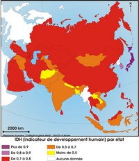 Map index of human development in Asia