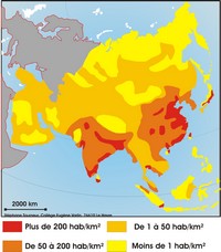 Map of population density in Asia