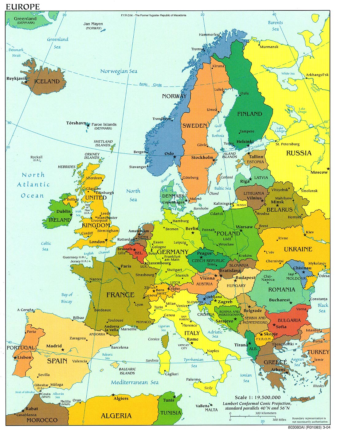 Map of Europe, cities and principalities.