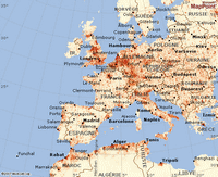Map of population density in Europe.