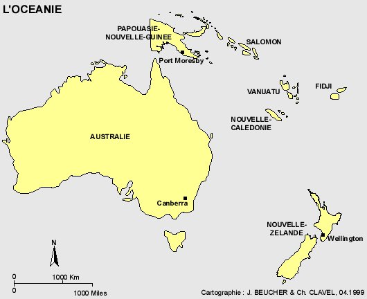 Blank map of Oceania.