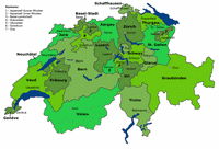 Map of the cantons of Switzerland.