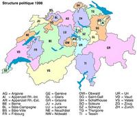 Map of Switzerland with its political strucure 23 cantons.