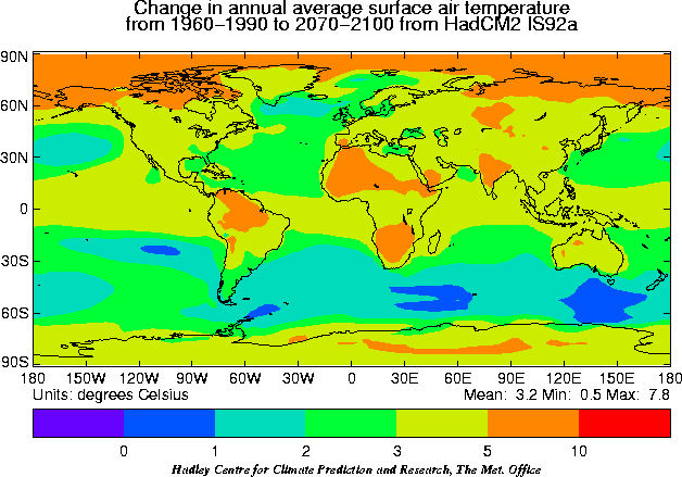Map of global warming in 50 years. Map of global warming in 50 years.