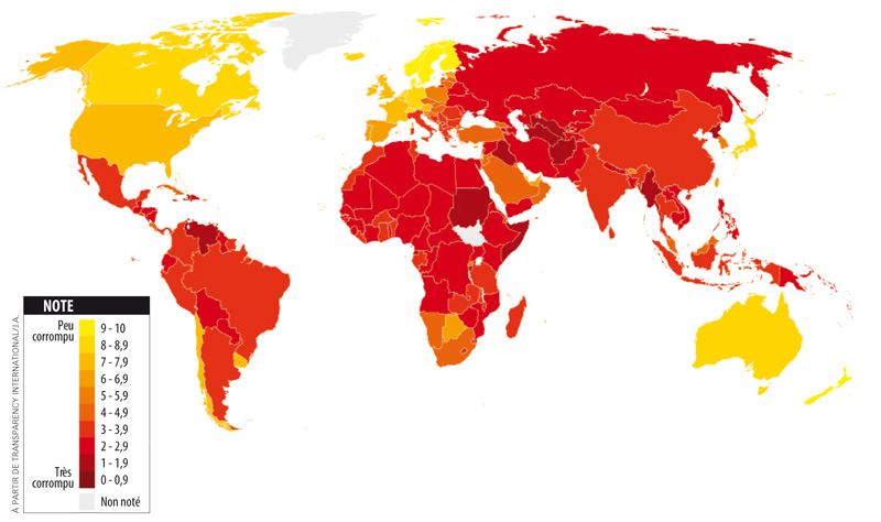 Map of the estimated corruption in the world