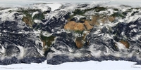 Satellite view of the world with clouds