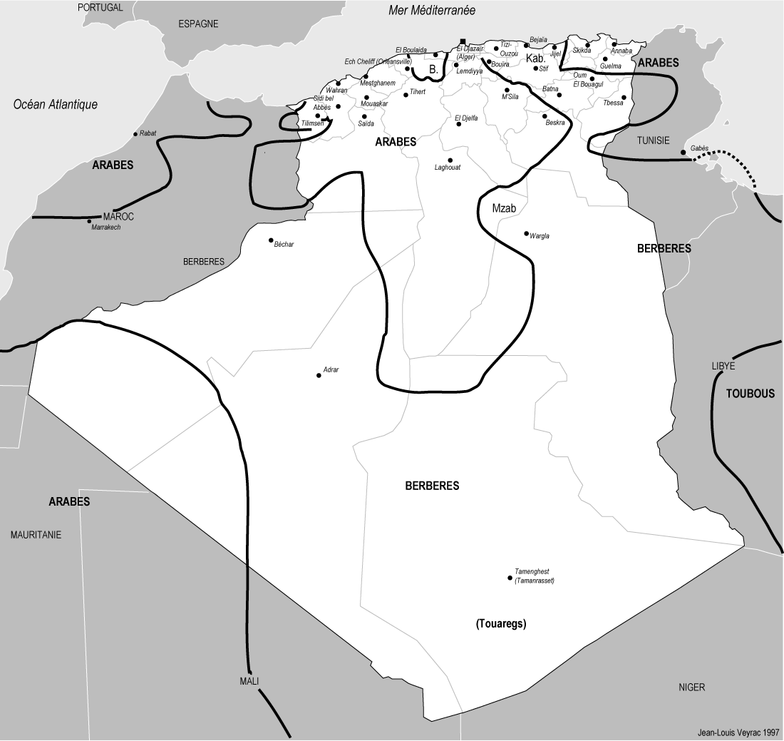 Map of ethno linguistic borders of Algeria