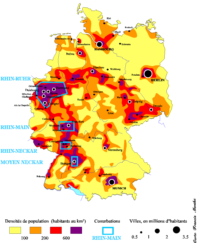 Map of population density in Germany.