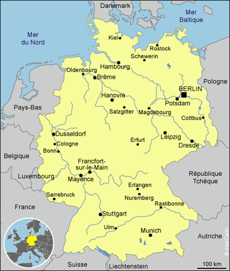 Map of cities in Germany.
