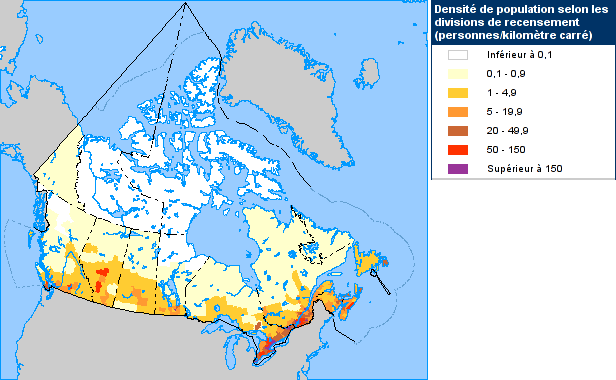 Map of population density of Canada.