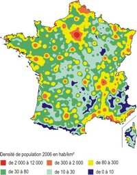 Map of population density in France