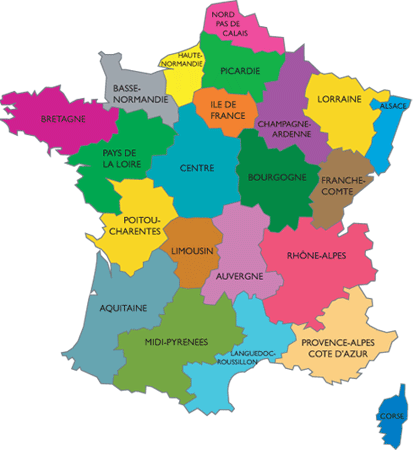 Map of French regions (old regions)