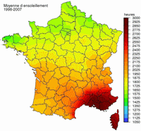 Map of the sunshine of France