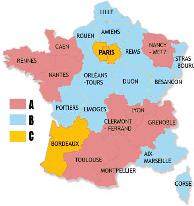 Map of France with school divisions