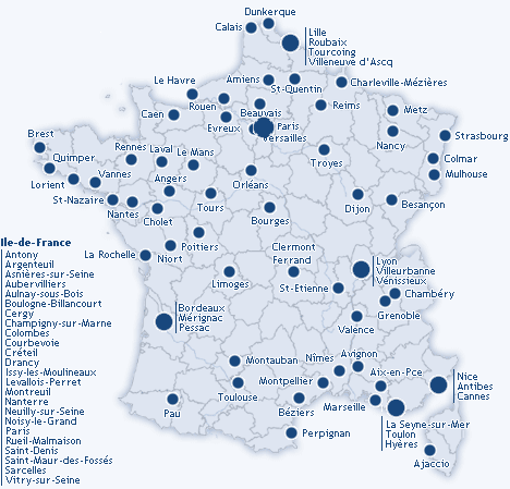 Map of major French cities