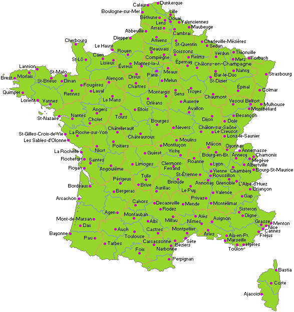 Map of cities of France