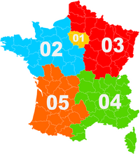 Map of France with telephone codes