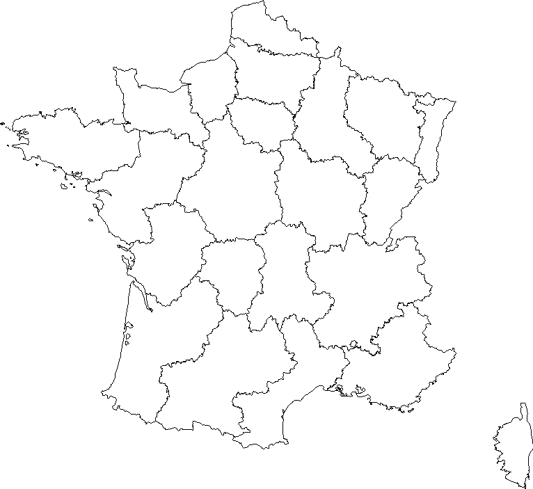 Blank map of France with the regions.