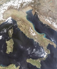 Satellite map of Italy.