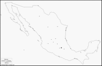 Blank map of Mexico with only the scale and cities.