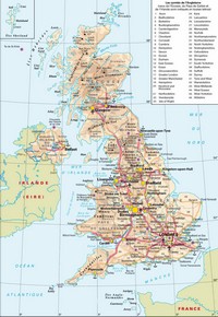 Map of the United Kingdom, major roads, with the counties of England