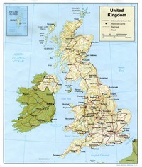 Map of the United Kingdom with the relief