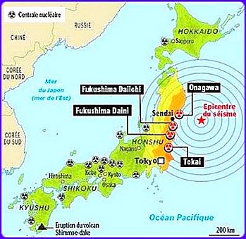 Map of nuclear power plants affected by the earthquake