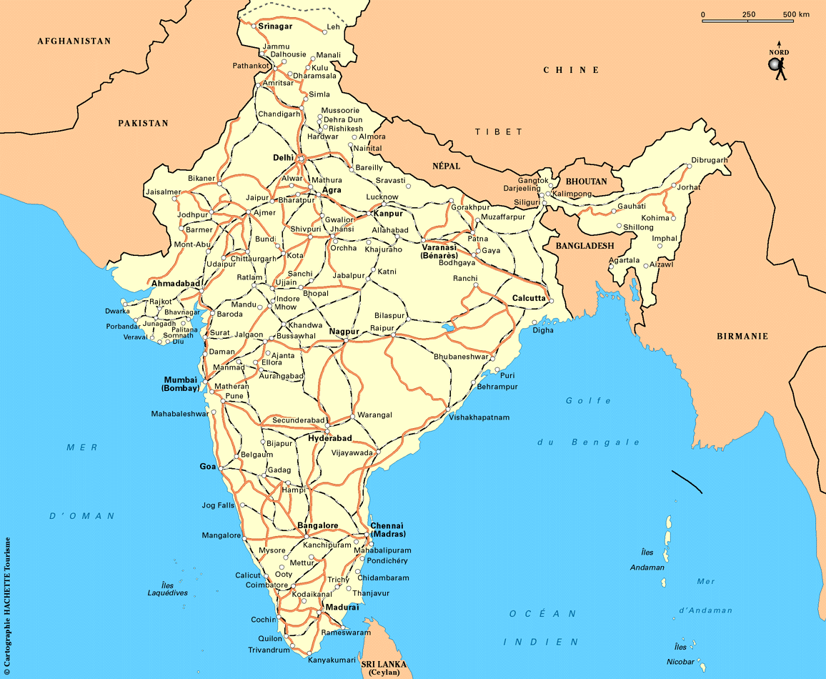 Map of India with cities and roads.